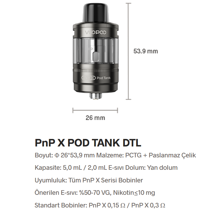 Voopoo Pnp X Pod Tank DTL Atomizer Özellikleri